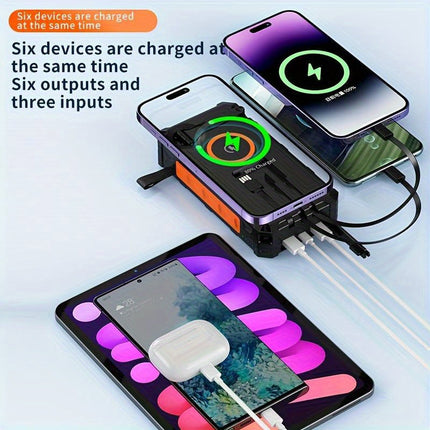 NNETM 30000mAh Solar Power Bank – Wireless Fast Charging with Flashlight & Hand Crank