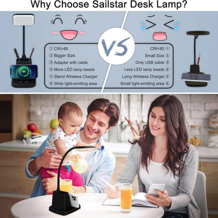LED Desk Lamp With Wireless Charger Black For Home Office