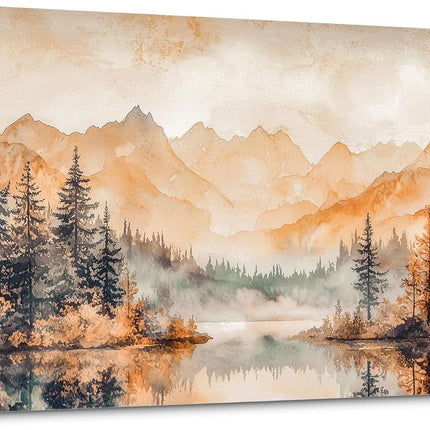 Canvas Wall Art 20x40 Inches Misty Forest Gold Lake Landscape