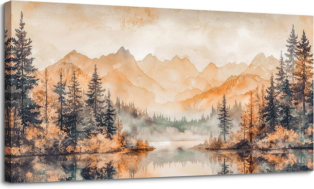 Canvas Wall Art 20x40 Inches Misty Forest Gold Lake Landscape