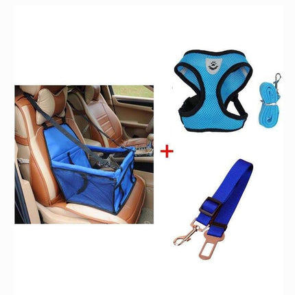 Luxury Pet Travel Bundle: Car Seat Carrier, Harness & Leash Set, And Car Safety Belt