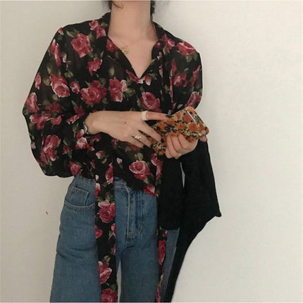 Women’s Retro Floral Chiffon Top