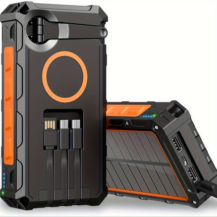 NNETM 30000mAh Solar Power Bank – Wireless Fast Charging with Flashlight & Hand Crank