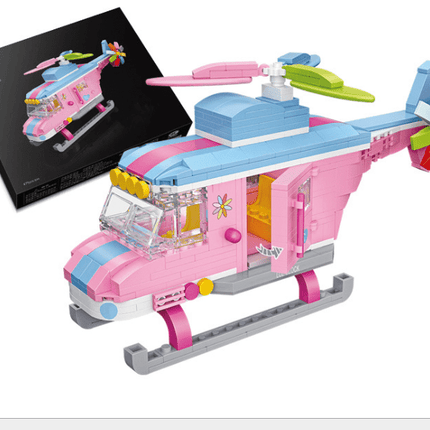 Pink Helicopter Building Block Puzzle Toy