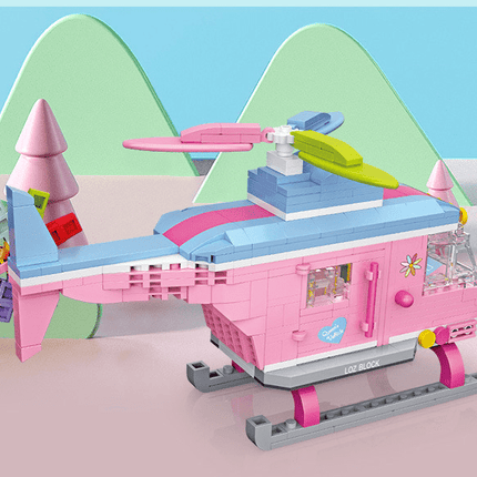 Pink Helicopter Building Block Puzzle Toy