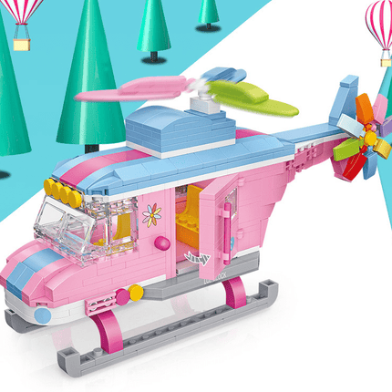 Pink Helicopter Building Block Puzzle Toy
