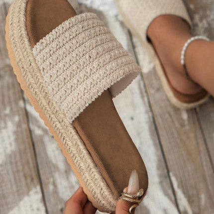 White Boho Wedge Slippers