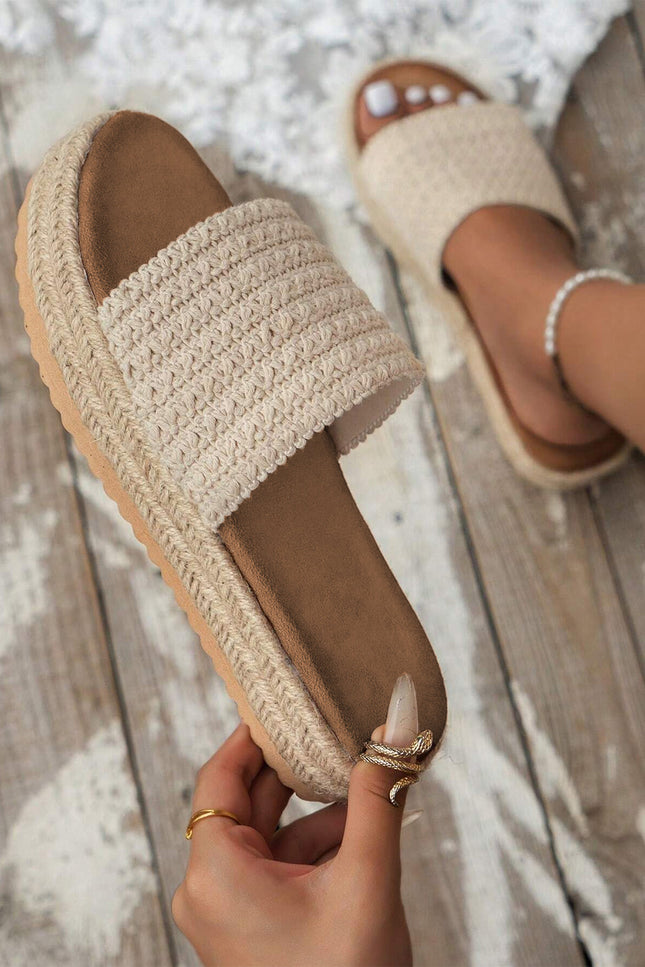White Boho Wedge Slippers
