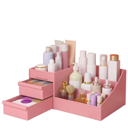 NNESN Baby Pink Cosmetic Storage Box - Medium-Sized Makeup Organizer with Drawers