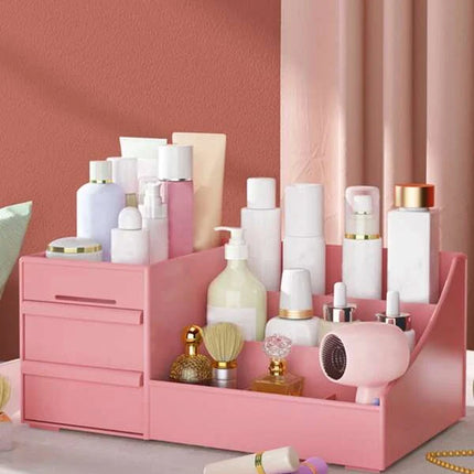 NNESN Baby Pink Cosmetic Storage Box - Medium-Sized Makeup Organizer with Drawers