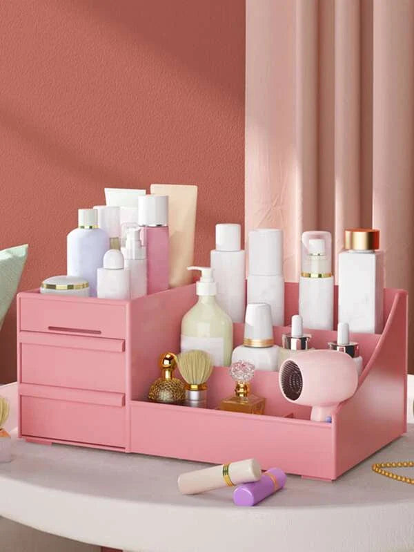 NNESN Baby Pink Cosmetic Storage Box - Medium-Sized Makeup Organizer with Drawers