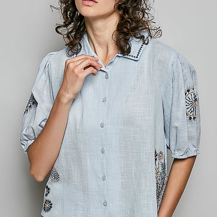 POL Embroidered Floral Shirt