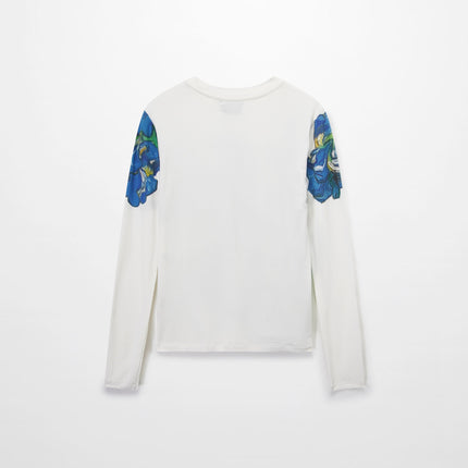 Printed Ribbed T-Shirts-Blue Floral