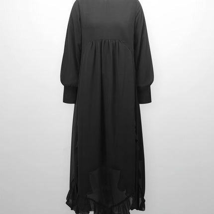 Black Ruffle Trim Maternity Dress