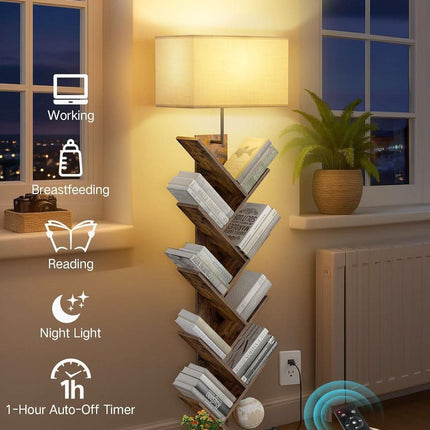 Rustic Brown 9 Tier Tree Bookshelf With LED Lighting