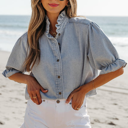 Aya Puff Sleeve Chambray Top