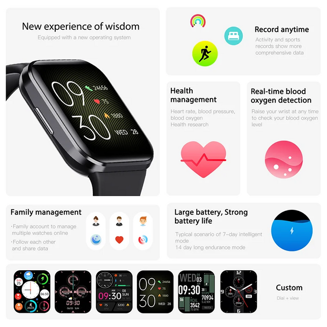 Luxury Smart Watch Fitness Waterproof Sport (Black)