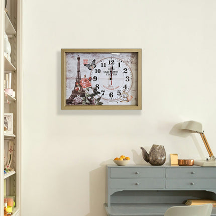 Eiffel Tower wall Clocks Parisian Wood Art in framed Rectangle Wall Clock   ~5346