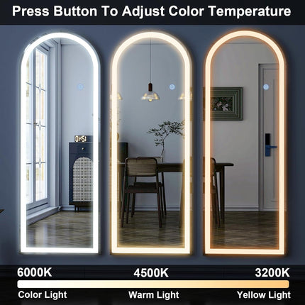 20x56 Arched Dimmable LED Full Length Mirror Three Color Lighting Wall Or Standing