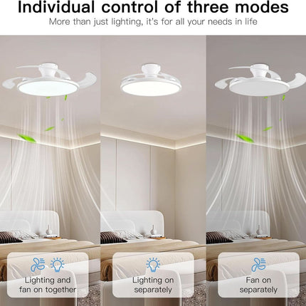 42 Inch Retractable Ceiling Fan Featuring Lighting