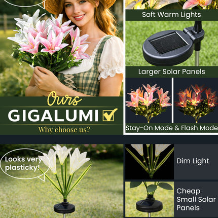 GIGALUMI Solar Garden Lights Lily Garden Decor Carefree Solar Flowers