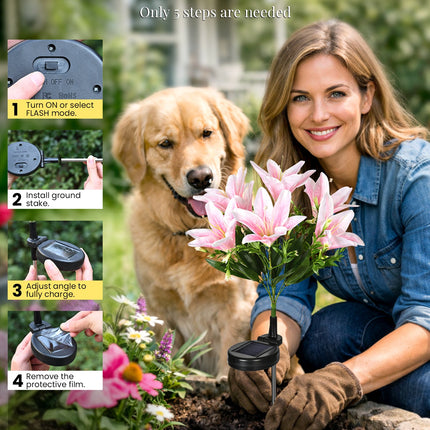 GIGALUMI Solar Garden Lights Lily Garden Decor Carefree Solar Flowers