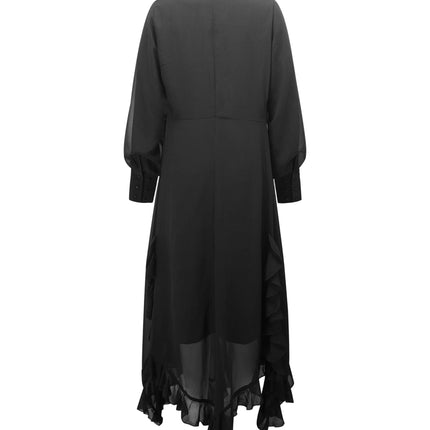 Black Ruffle Trim Maternity Dress