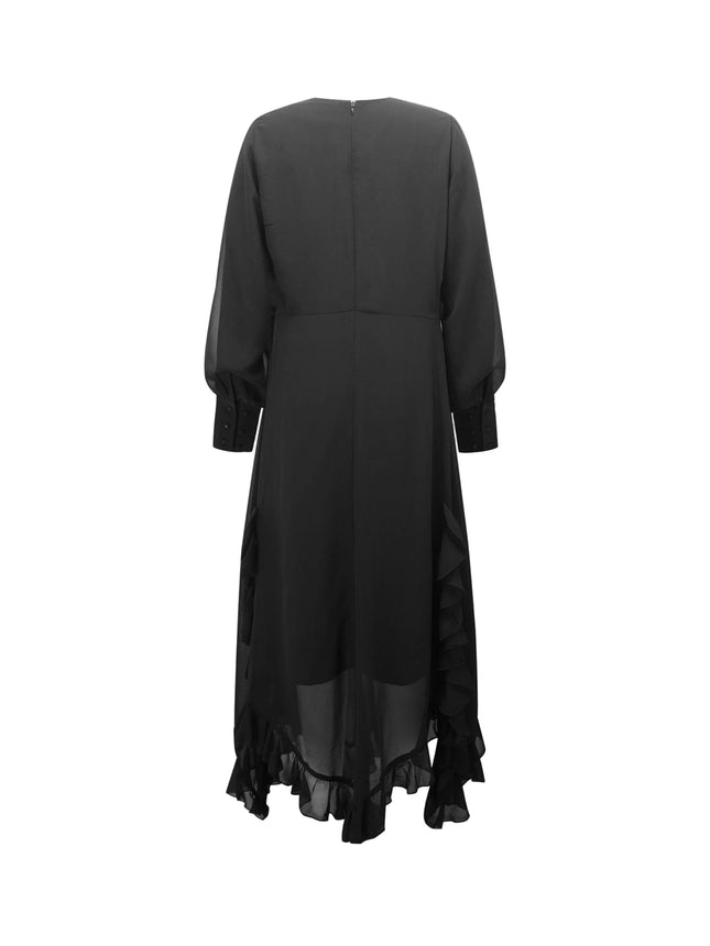 Black Ruffle Trim Maternity Dress