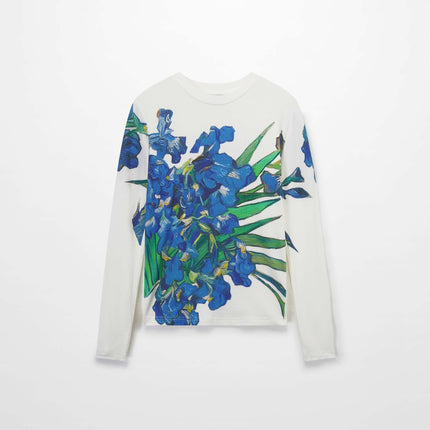 Printed Ribbed T-Shirts-Blue Floral