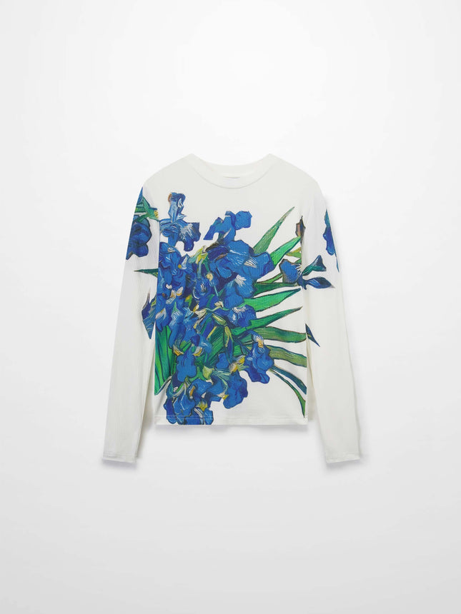 Printed Ribbed T-Shirts-Blue Floral