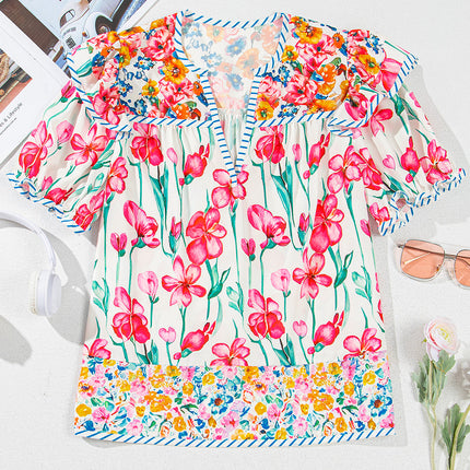 Greta Floral Split Neck Blouse