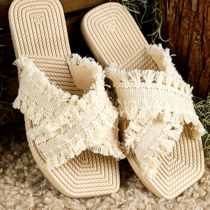 Vada Woven Tassel Flat Slippers