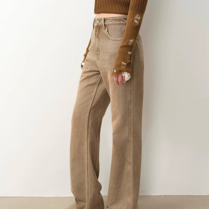 "Pure Flared" Japanese imported fabric Vintage retro washed loose flared jeans for women