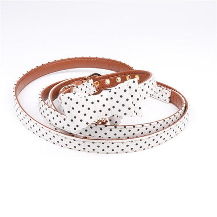 Polka Dot Pet Fashion Set: Triangle Scarf Collar, Bowknot Collar, And Leash