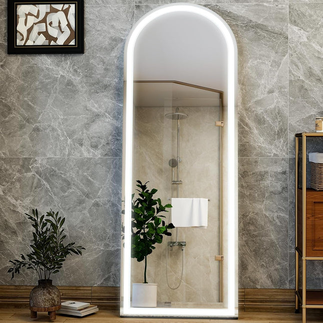 20x56 Arched Dimmable LED Full Length Mirror Three Color Lighting Wall Or Standing