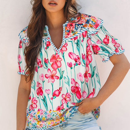 Greta Floral Split Neck Blouse