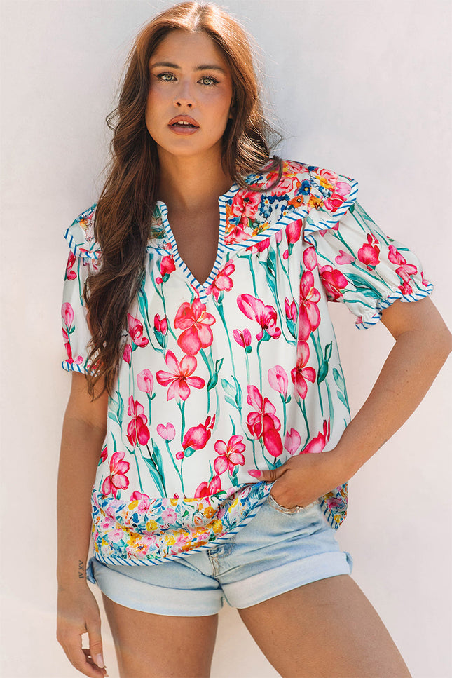 Greta Floral Split Neck Blouse