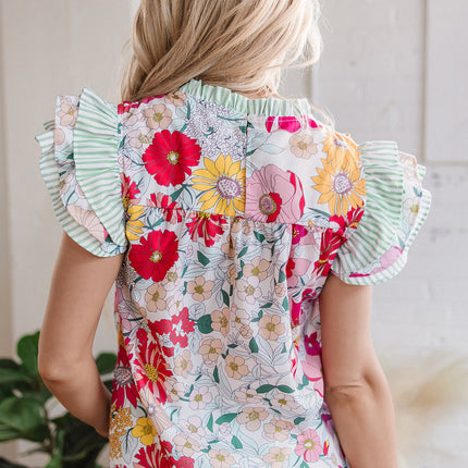 Anne Floral Ruffle Trim Blouse