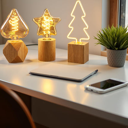 Triple Wood Table Lamps for Ambient Mood Lighting~6512