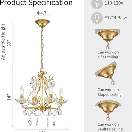 Crystal Pendant Chandelier Flush Mount Lighting Gold
