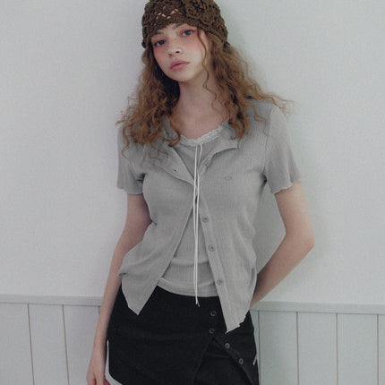 [TWEE] Poiner Layered Ribbed Short-Sleeve T-Shirt