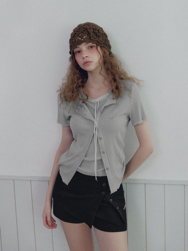 [TWEE] Poiner Layered Ribbed Short-Sleeve T-Shirt