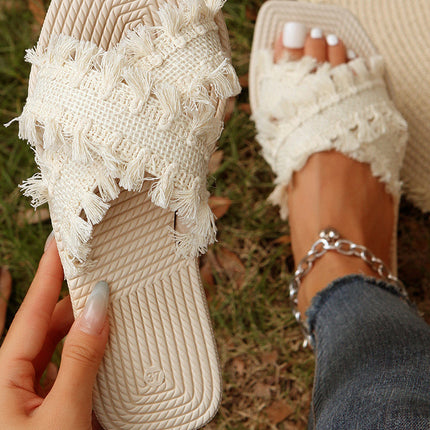 Vada Woven Tassel Flat Slippers