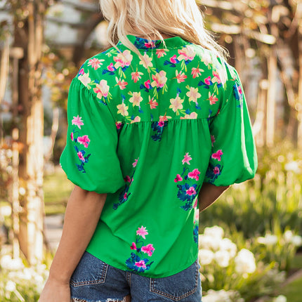 Ayah Floral Split Neck Blouse
