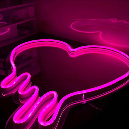 Pink Heart-Melting Neon Light Mirror, Decorative Wall Mirror