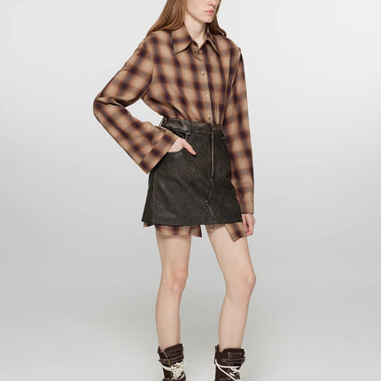 Tea Grid Retro Plaid Shirt