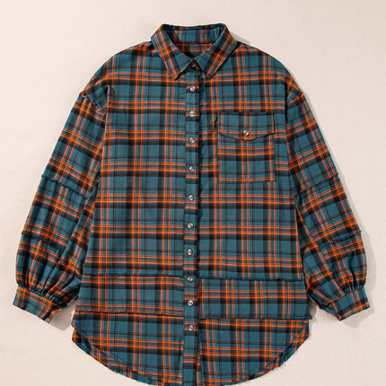 Distressed Plaid Split Hem Shirt