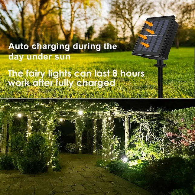 NNETM Solar-Powered Waterproof Fairy Lights - Outdoor Garden Decor with 8 Lighting Patterns