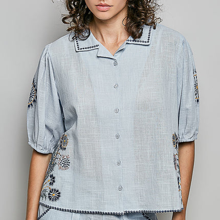 POL Embroidered Floral Shirt