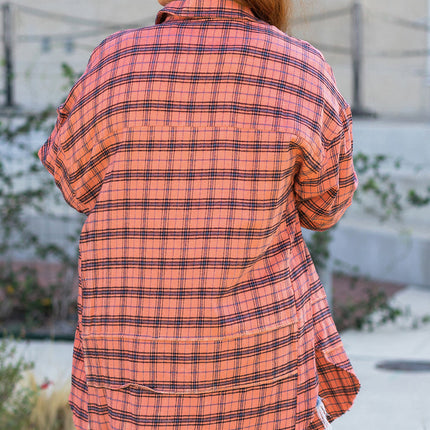 Distressed Plaid Split Hem Shirt